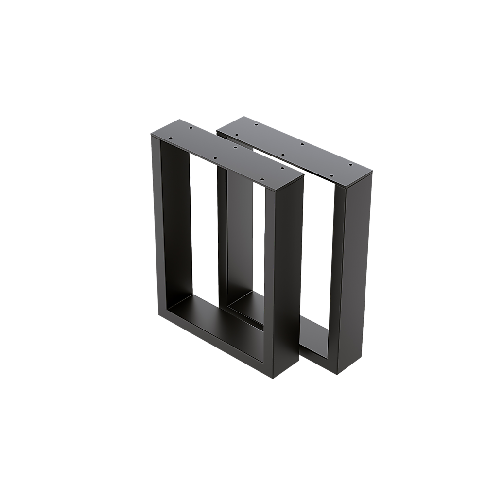 Trapezoid shaped table legs in matte black, showcasing a retro industrial design, perfect for enhancing furniture aesthetics.