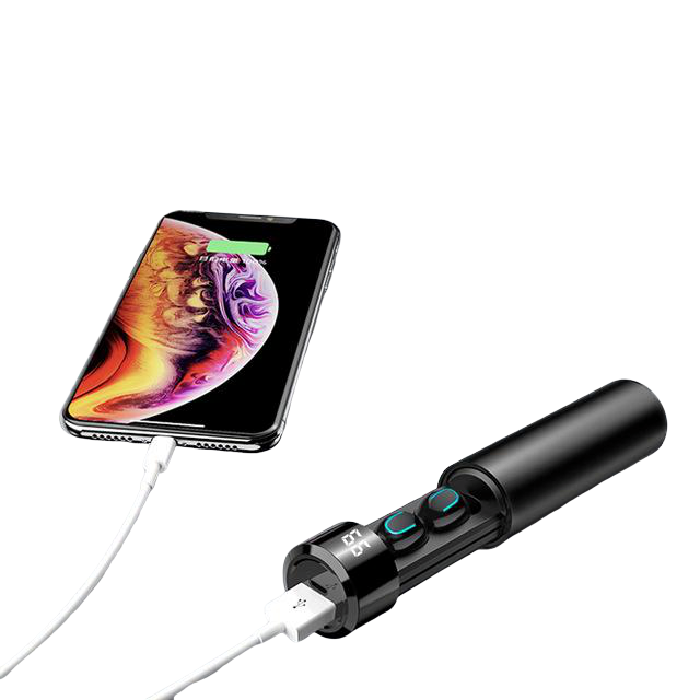 True Twin 2 In 1 Wireless Headphones with Phone Charger featuring a sleek design and golden rim, showcasing its dual functionality.