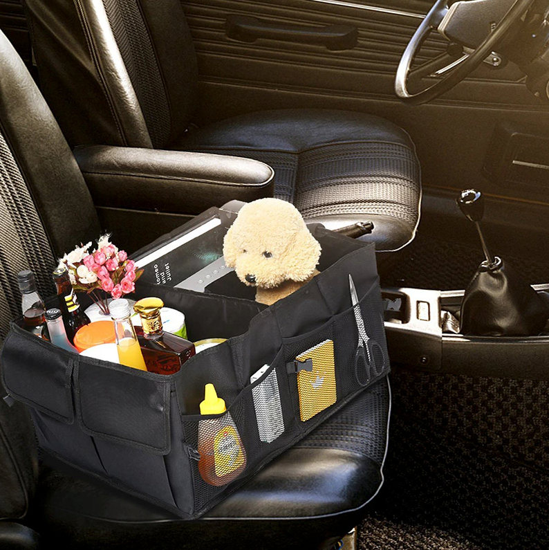 Trunk Cargo Organizer Folding Storage Bin for Car, Truck, and SUV, featuring multiple compartments and a durable design.