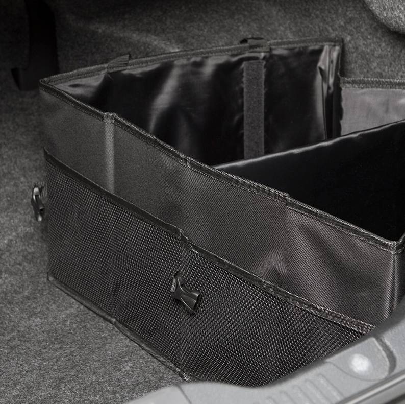 Trunk Cargo Organizer Folding Storage Bin for Car, Truck, and SUV, featuring multiple compartments and a durable design.