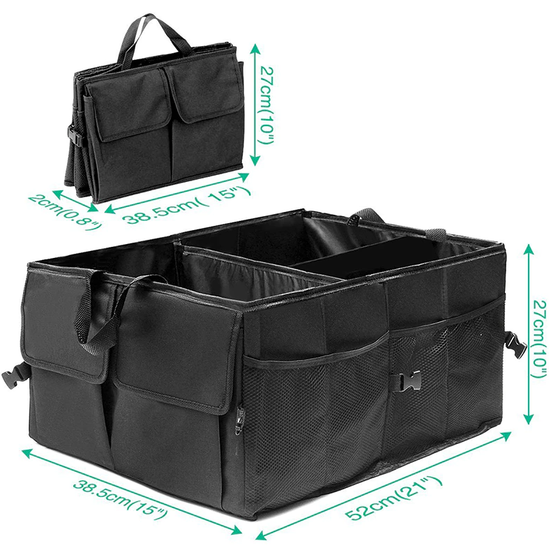 Trunk Cargo Organizer Folding Storage Bin for Car, Truck, and SUV, featuring multiple compartments and a durable design.