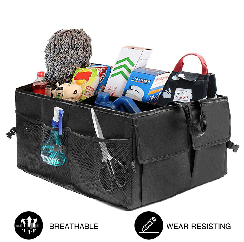 Trunk Cargo Organizer Folding Storage Bin for Car, Truck, and SUV, featuring multiple compartments and a durable design.