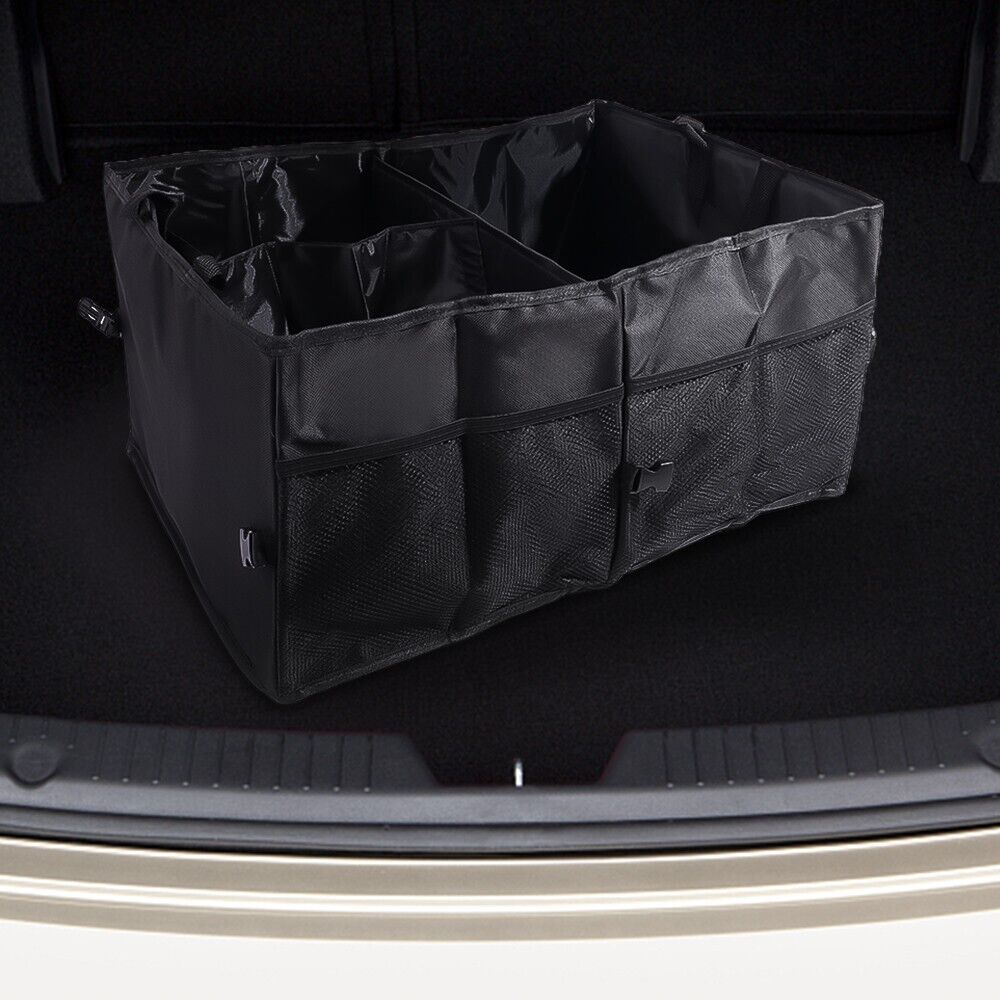Trunk Cargo Organizer Folding Storage Bin for Car, Truck, and SUV, featuring multiple compartments and a durable design.