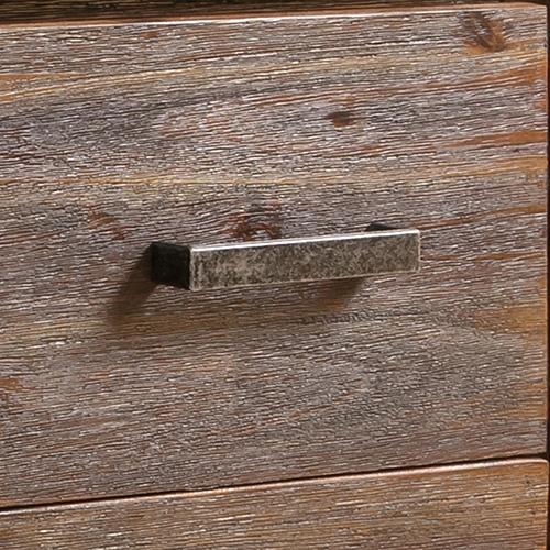 Nowra TV Cabinet featuring solid acacia wooden frame, three storage drawers, and rustic metal accents, ideal for modern living rooms.