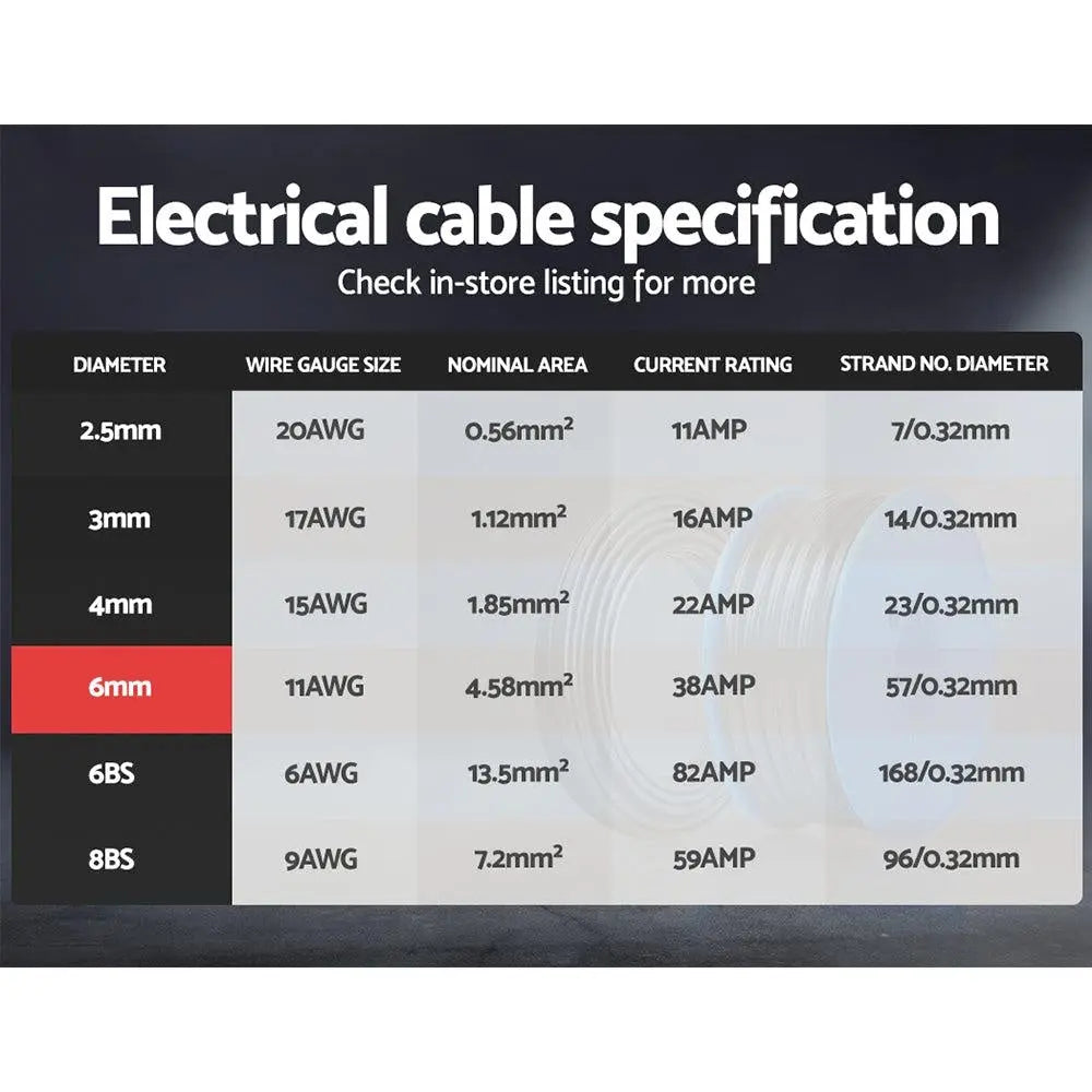 Twin Core Wire Electrical Automotive Cable 6MM with black PVC sheath, 30M length, designed for high-performance automotive applications.
