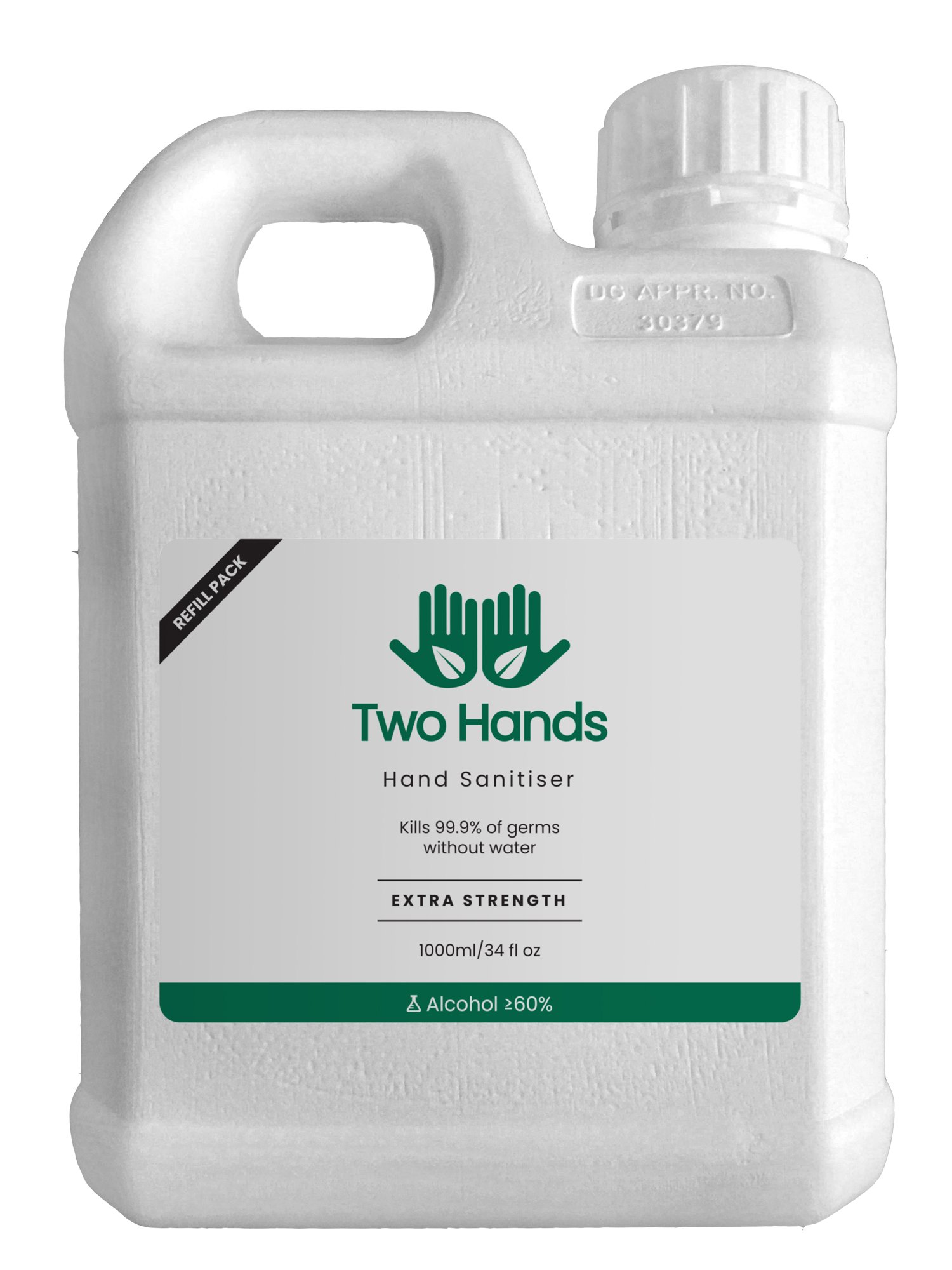 Two Hands Hand Sanitiser Gel 1000ml refill pack, designed for effective germ protection with a quick-drying formula.