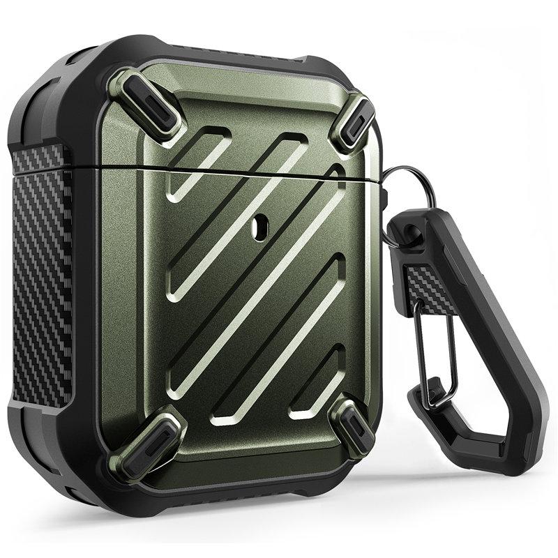 UB Pro Case for AirPods 1 & 2 in various colors, showcasing its rugged design and included carabiner.