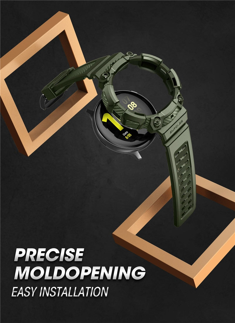 UB Pro Case for Samsung Galaxy Watch Active 2 in black and green, showcasing rugged design and durable materials.