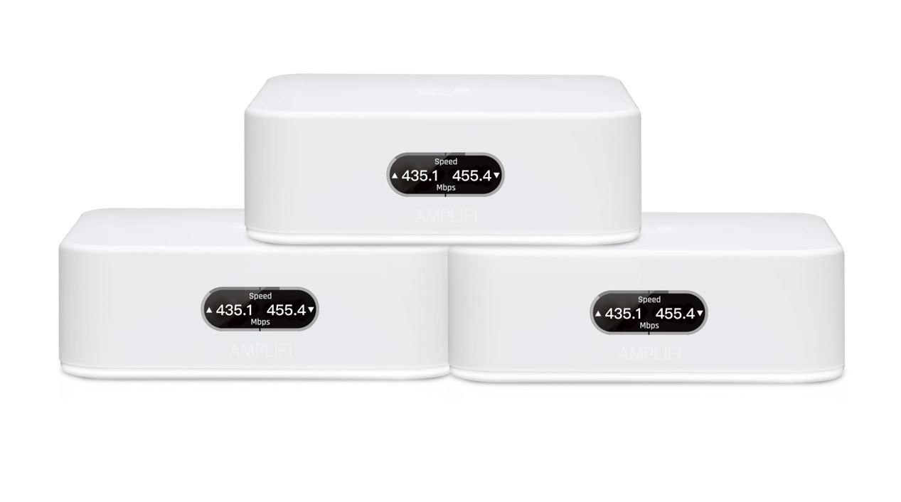 UBIQUITI Amplifi Instant AFI Home Wi-Fi Router with a sleek design, showcasing its intuitive app interface for easy setup.