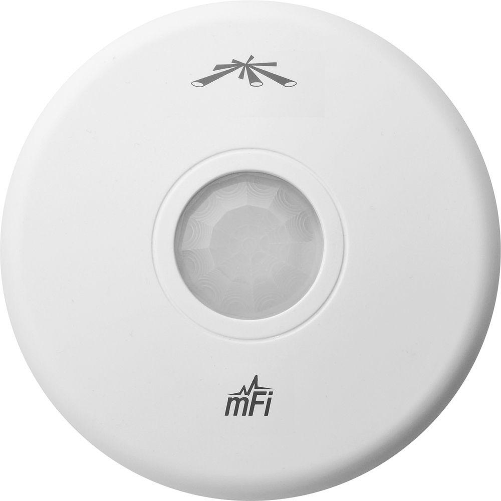 Ubiquiti mFi Ceiling Mount Motion Sensor with dual technology for accurate motion detection, mounted on a ceiling.