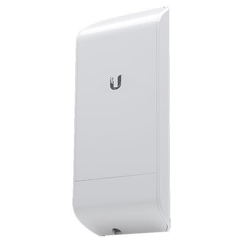 Ubiquiti Nano Station locoM5, a sleek 5GHz Indoor/Outdoor AirMAX CPE with integrated antenna and dual Ethernet ports.