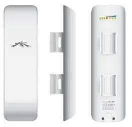 UBIQUITI Nanostation M2 MIMO antenna, compact design with mounting kit for wireless connectivity.
