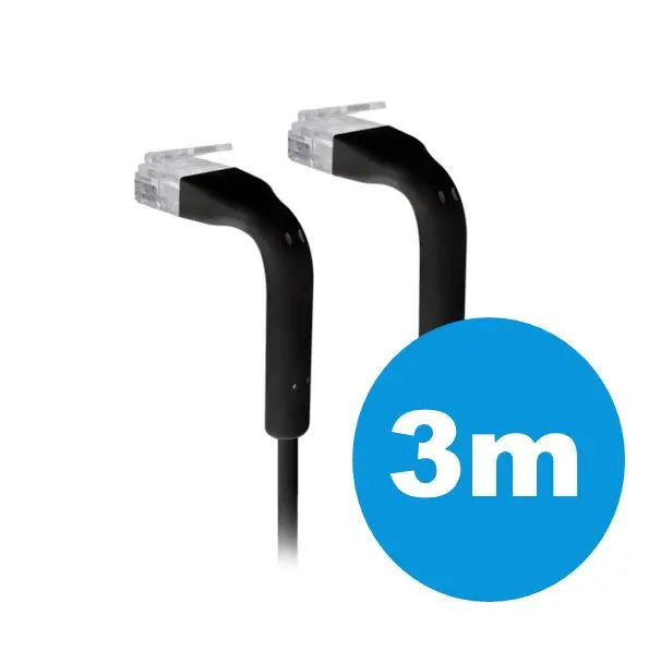 UBIQUITI 3m bendable RJ45 patch cable in black with ultra-thin design and booted connectors.