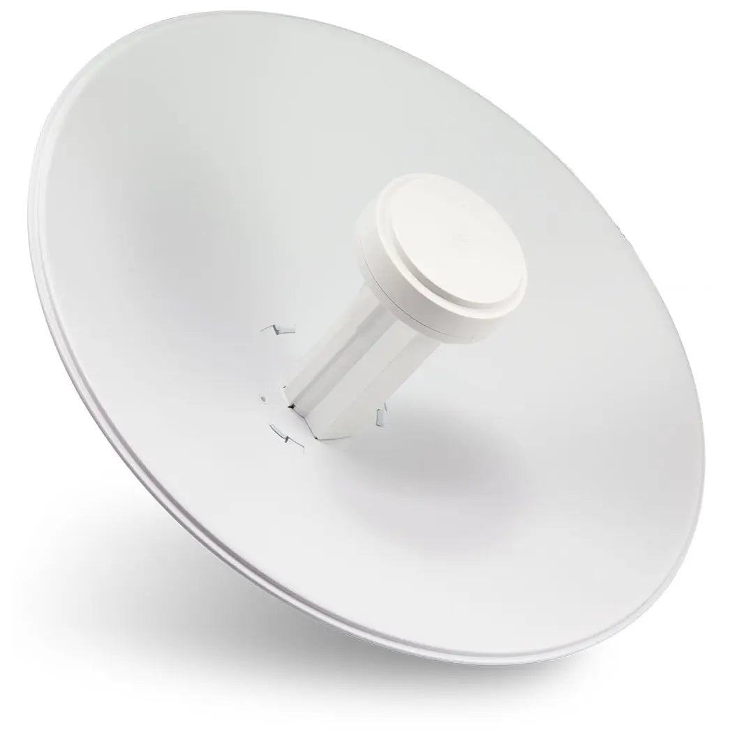 UBIQUITI PowerBeam M5 25dBi antenna with a sleek design, showcasing its robust construction and mechanical tilt feature.