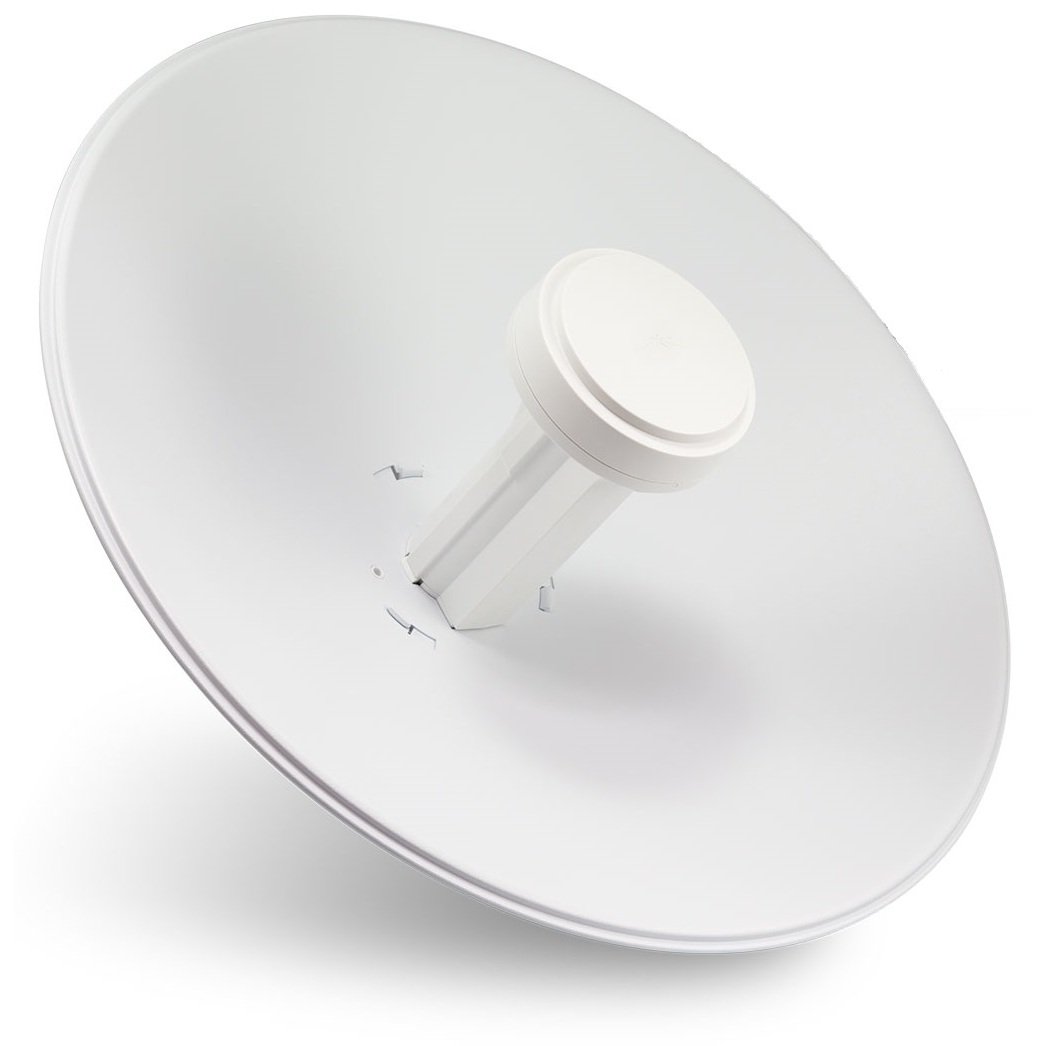 UBIQUITI PowerBeam M5 25dBi antenna with a sleek design, showcasing its robust construction and mechanical tilt feature.