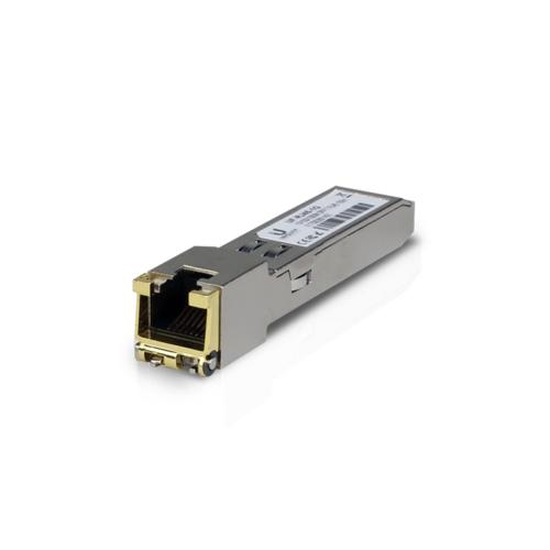 Ubiquiti RJ45 SFP Transceiver Module showcasing its compact design and SFP to RJ45 connectivity.