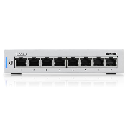 UBIQUITI UniFi Switch 8-port Low Power with eight Gigabit RJ45 ports and a compact design for efficient networking.