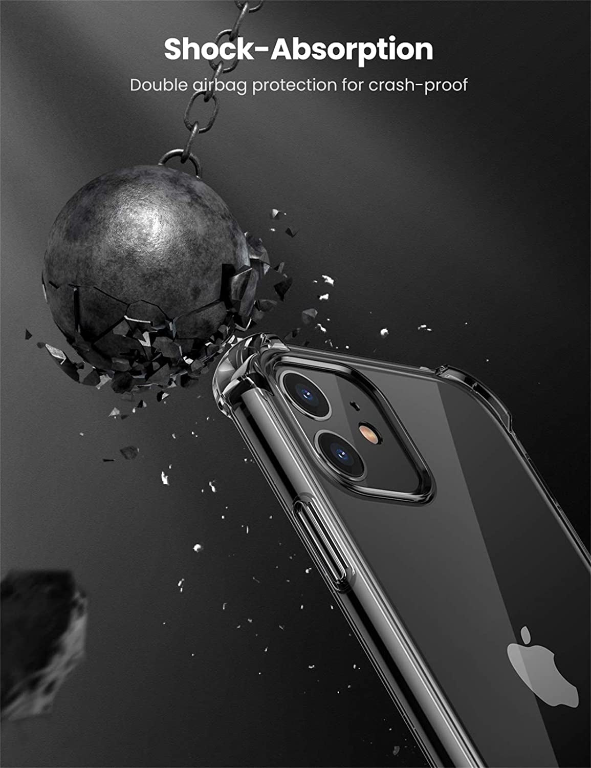 Clear UGREEN 20441 Protective Case for iPhone 12, showcasing its slim design and shock absorption features.