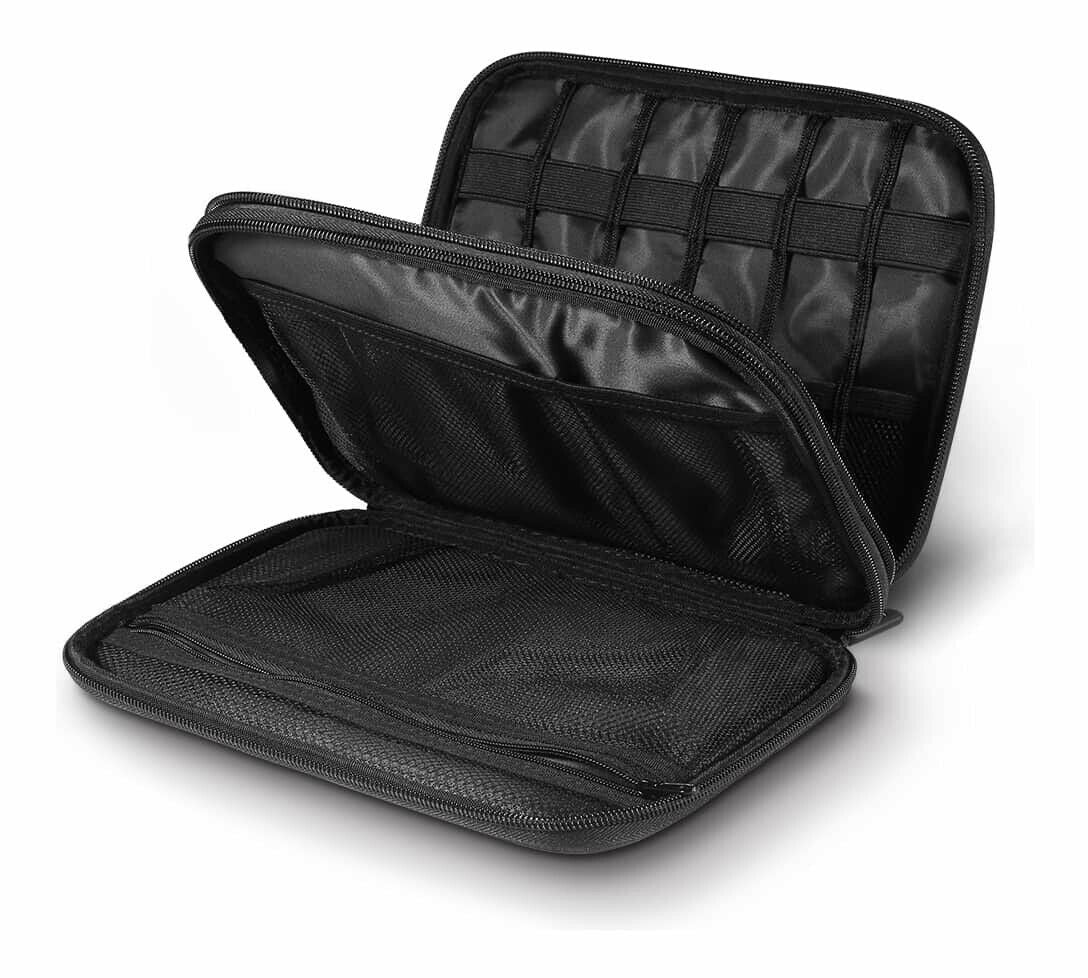 UGREEN 50147 Double Layer Electronic Accessories Organiser Travel Bag in grey, showcasing multiple compartments and elastic loops for organization.