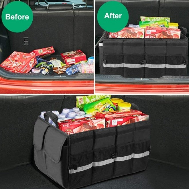 UGREEN 80710 Multifunctional Car Trunk Organizer in black, featuring multiple compartments and a durable design for effective car storage.