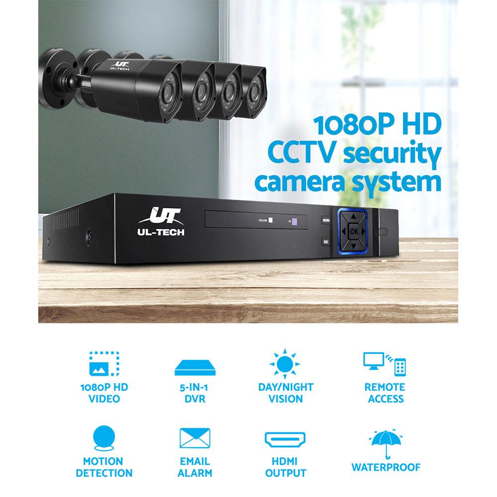 UL-tech CCTV Camera Home Security System with 8CH DVR and 1080P HD cameras, designed for indoor and outdoor surveillance.
