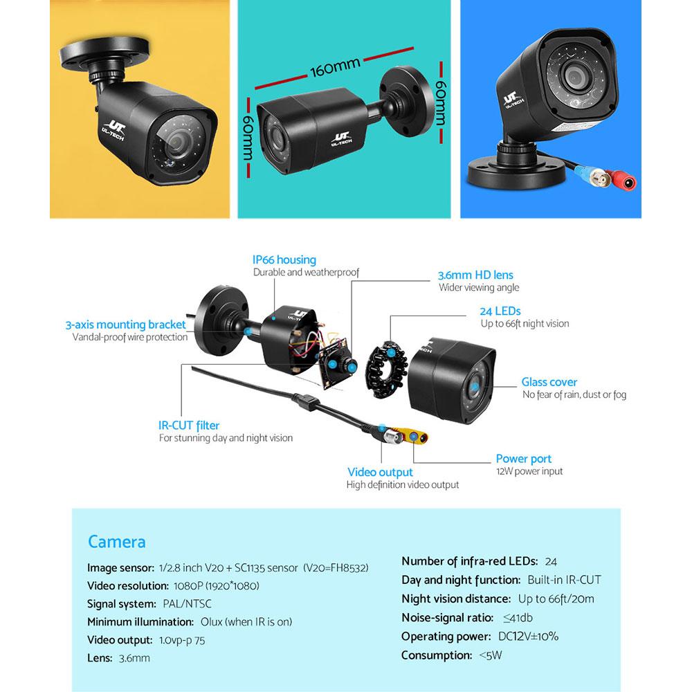 UL-tech CCTV Camera Home Security System with 8CH DVR and 1080P HD cameras, designed for indoor and outdoor surveillance.