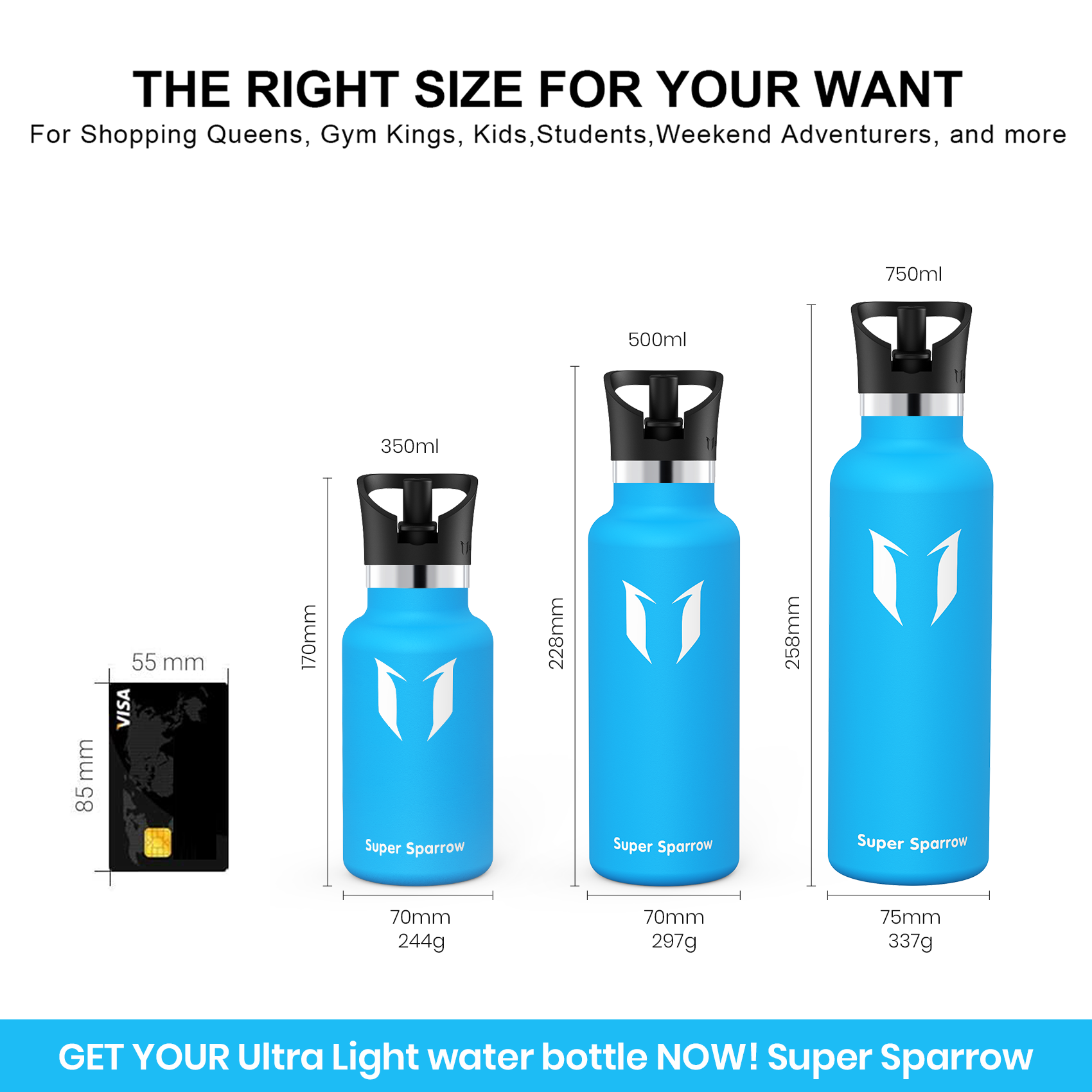 Ultra-Light Stainless Steel Water Bottle with Straw Lid, 25OZ, showcasing its sleek design and durable construction.