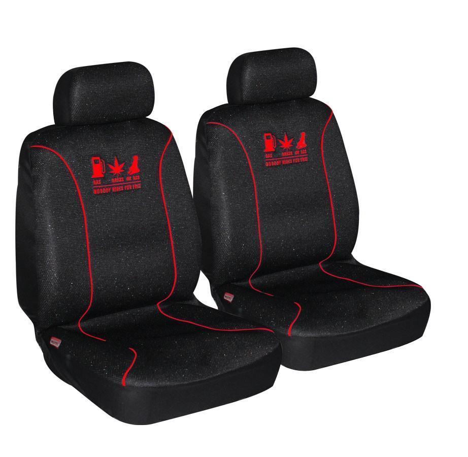 Universal 60/25 Airbag Front Seat Cover in red with blue and white piping, designed for comfort and style.