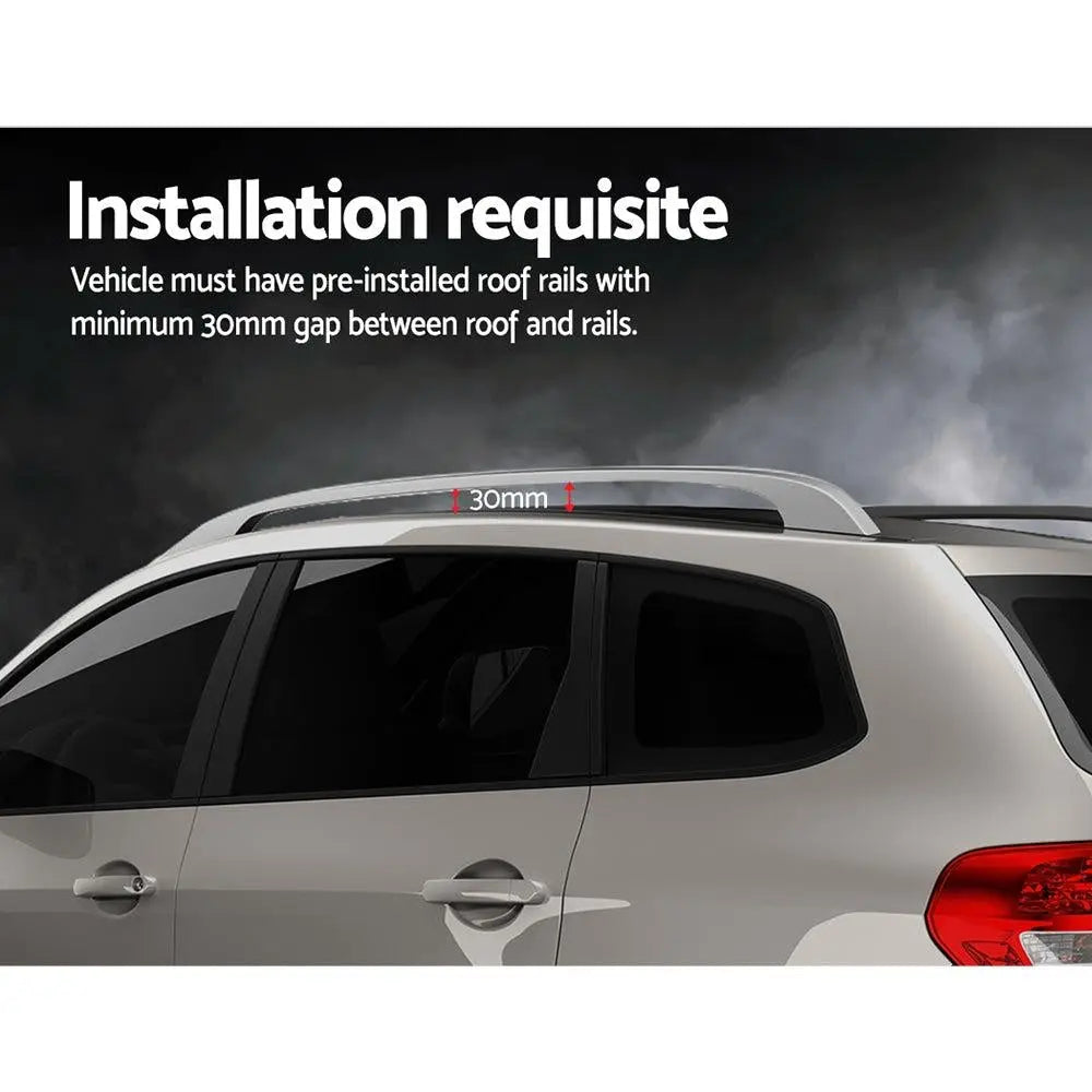 Universal Car Roof Rack 1200mm Cross Bars made of silver aircraft-grade aluminium, featuring adjustable width and anti-theft locking system.