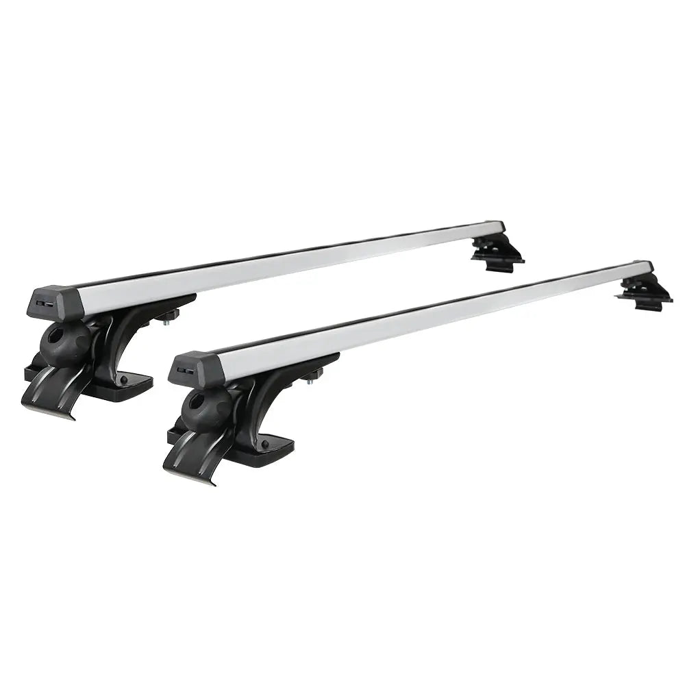 Universal Car Roof Rack with adjustable 1450mm cross bars, made of silver aircraft-grade aluminium, designed for bare-roof vehicles.