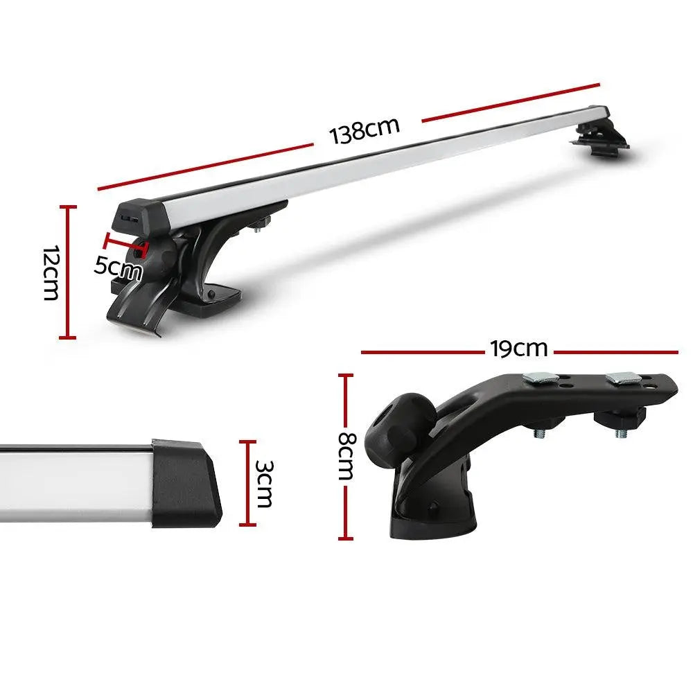 Universal Car Roof Rack with adjustable 1450mm cross bars, made of silver aircraft-grade aluminium, designed for bare-roof vehicles.