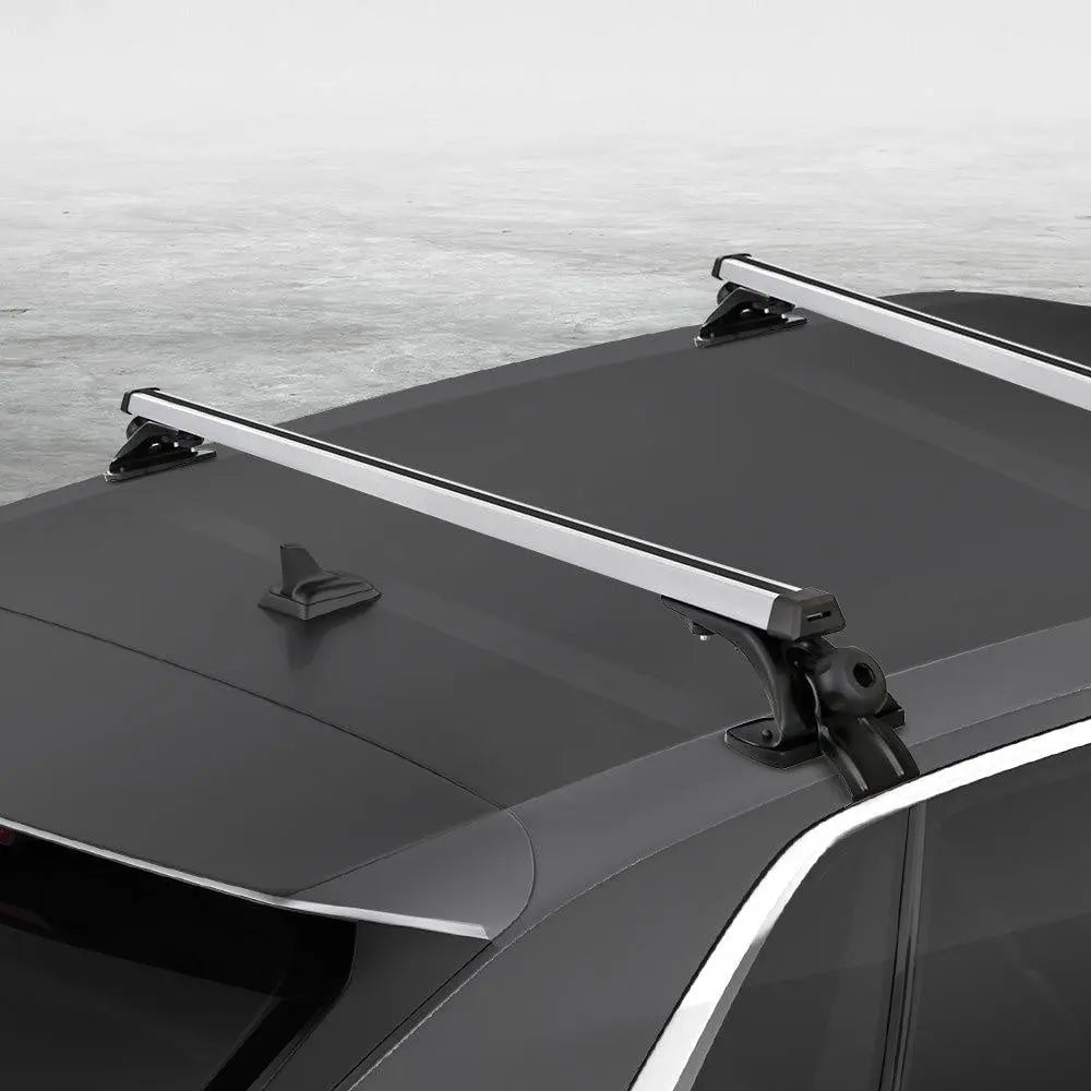 Universal Car Roof Rack with adjustable 1450mm cross bars, made of silver aircraft-grade aluminium, designed for bare-roof vehicles.