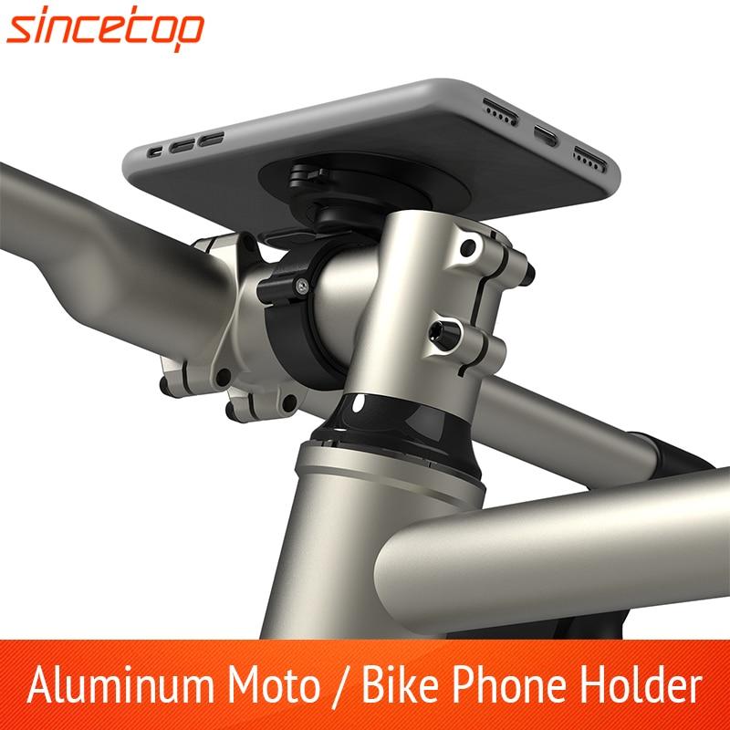 Universal Mountain Bike Phone Holder mounted on a bicycle handlebar, securely holding a smartphone in place during a ride.