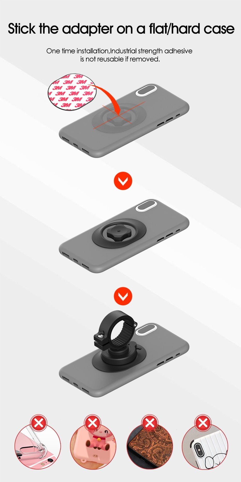 Universal Mountain Bike Phone Holder mounted on a bicycle handlebar, securely holding a smartphone in place during a ride.