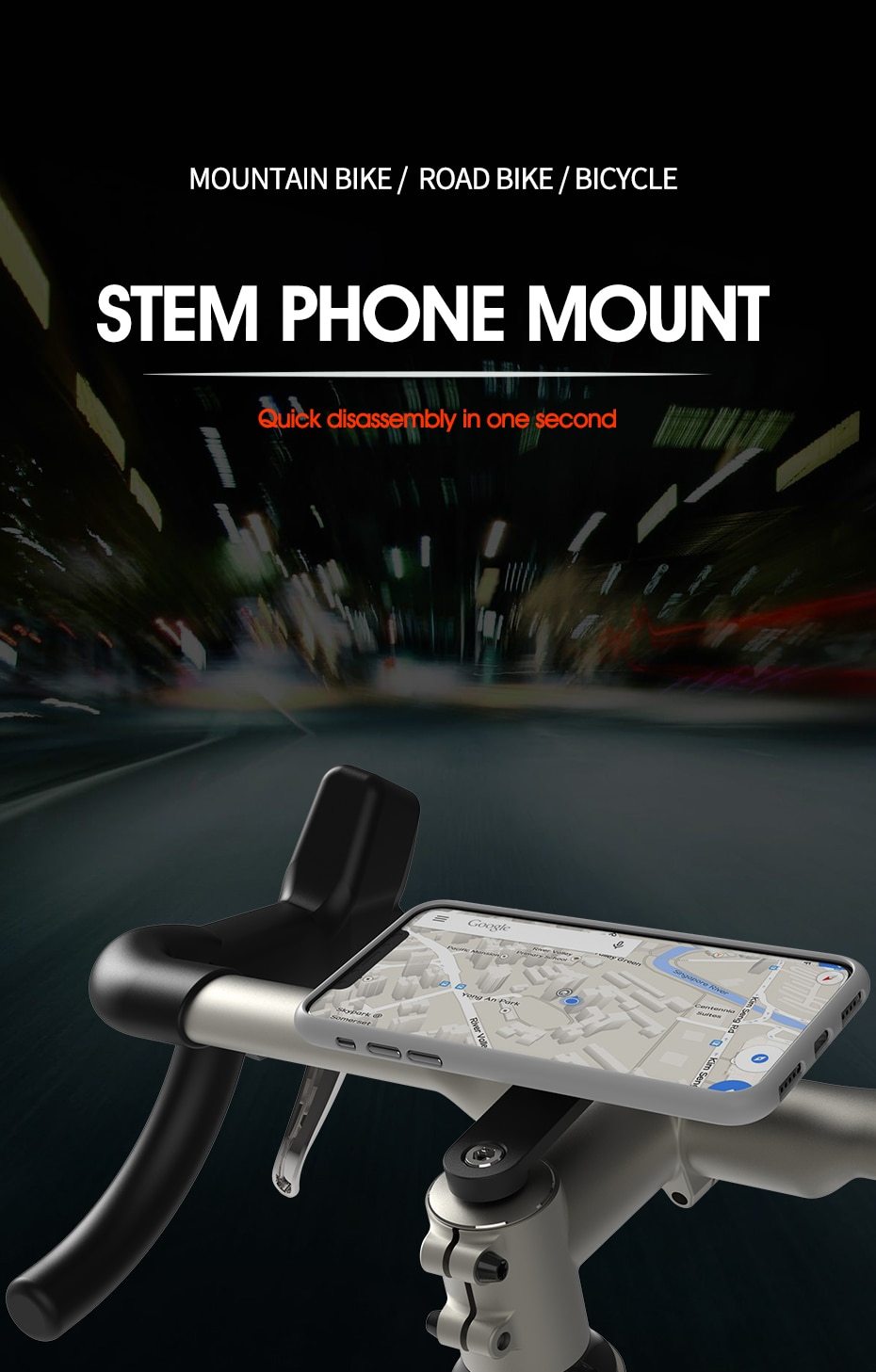 Universal Mountain Bike Stem Cap Phone Holder made of aluminum, designed for quick mounting on handlebars, compatible with Harley-Davidson bikes.
