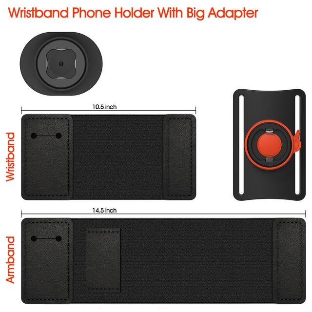 Universal Running Armband holding a smartphone securely during a workout, showcasing its adjustable strap and quick mount feature.