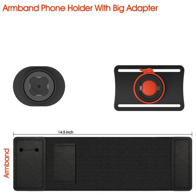 Universal Running Armband holding a smartphone securely during a workout, showcasing its adjustable strap and quick mount feature.
