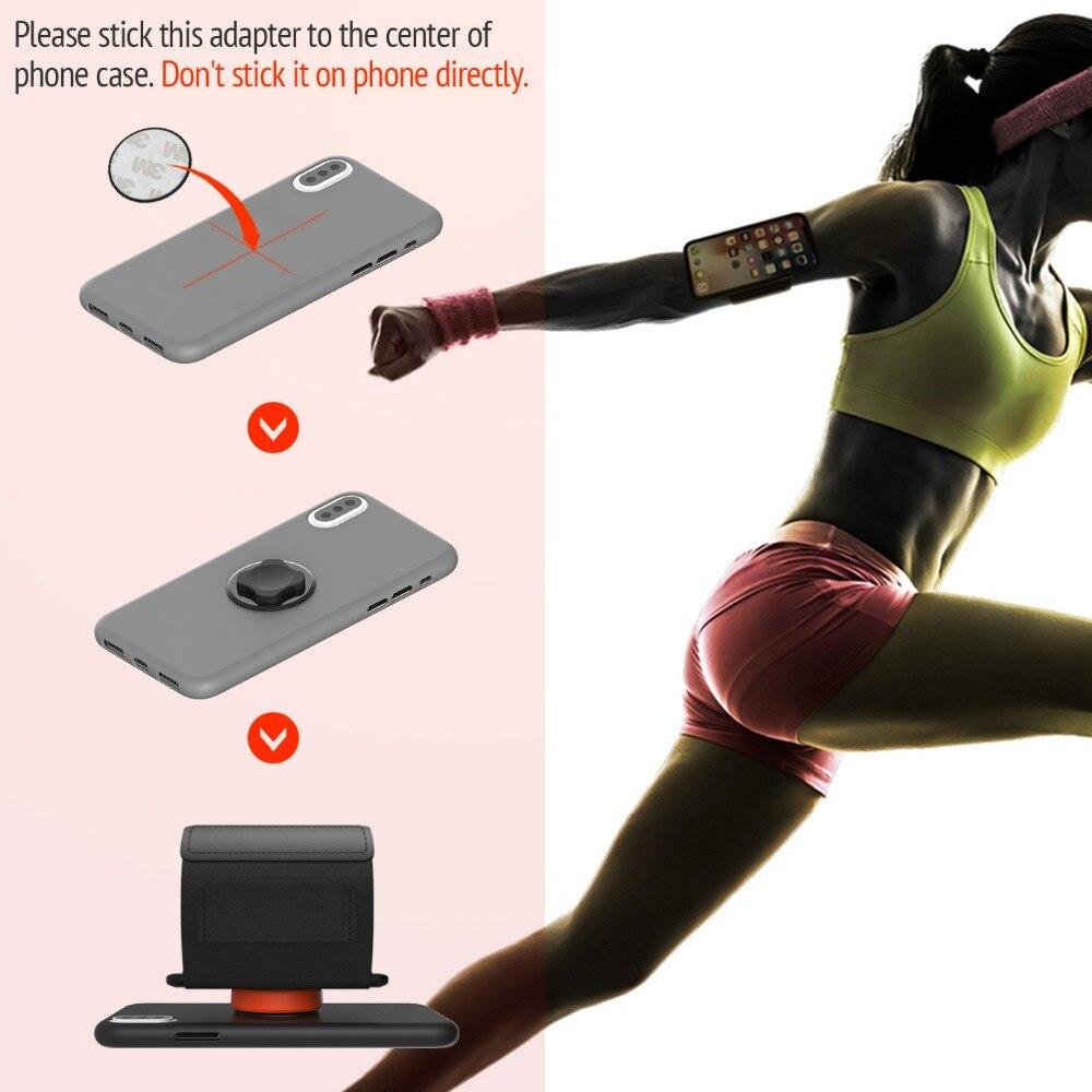 Universal Running Armband holding a smartphone securely during a workout, showcasing its adjustable strap and quick mount feature.