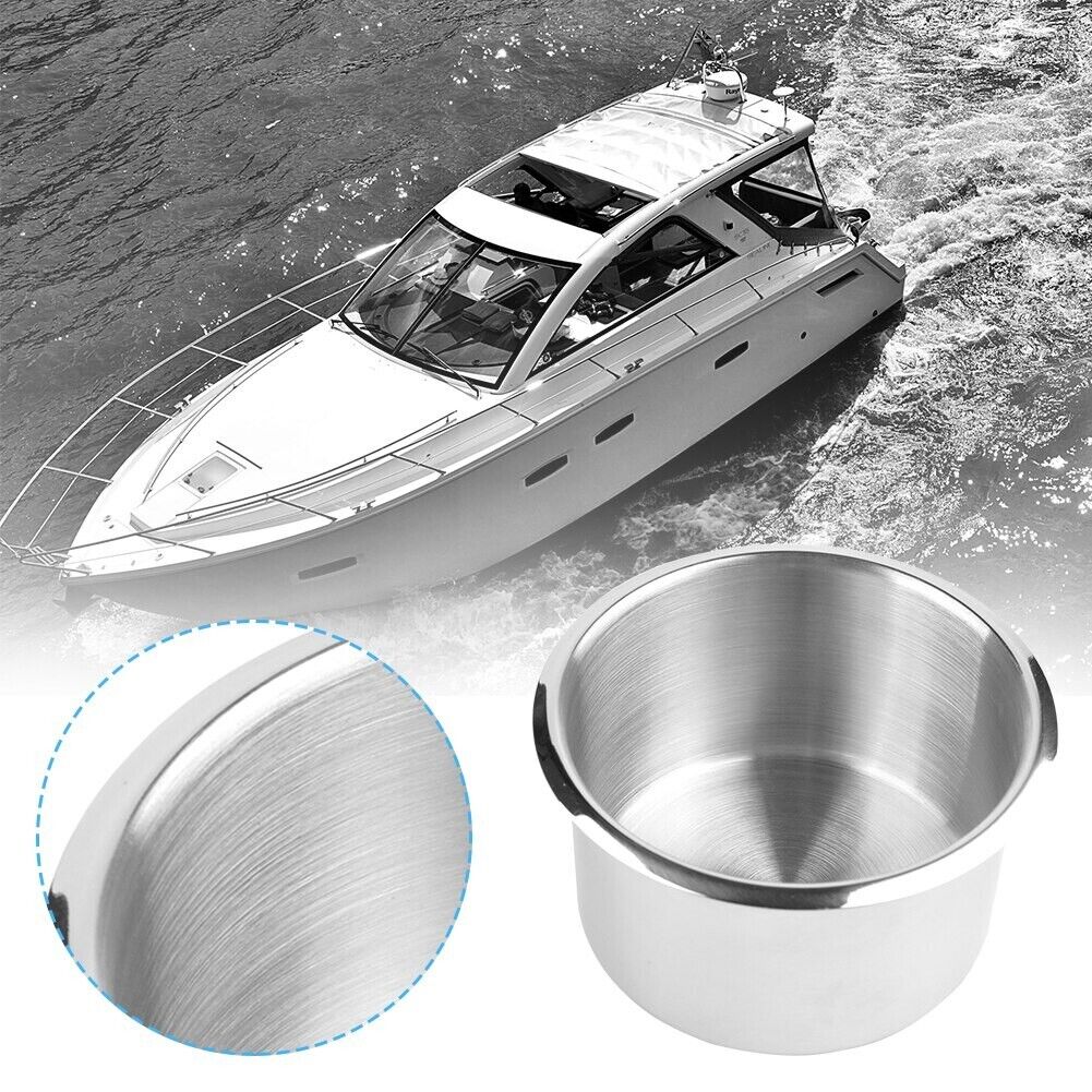 Universal Stainless Steel Cup Drink Holders designed for cars, boats, trucks, and RVs, showcasing durable and stylish construction.