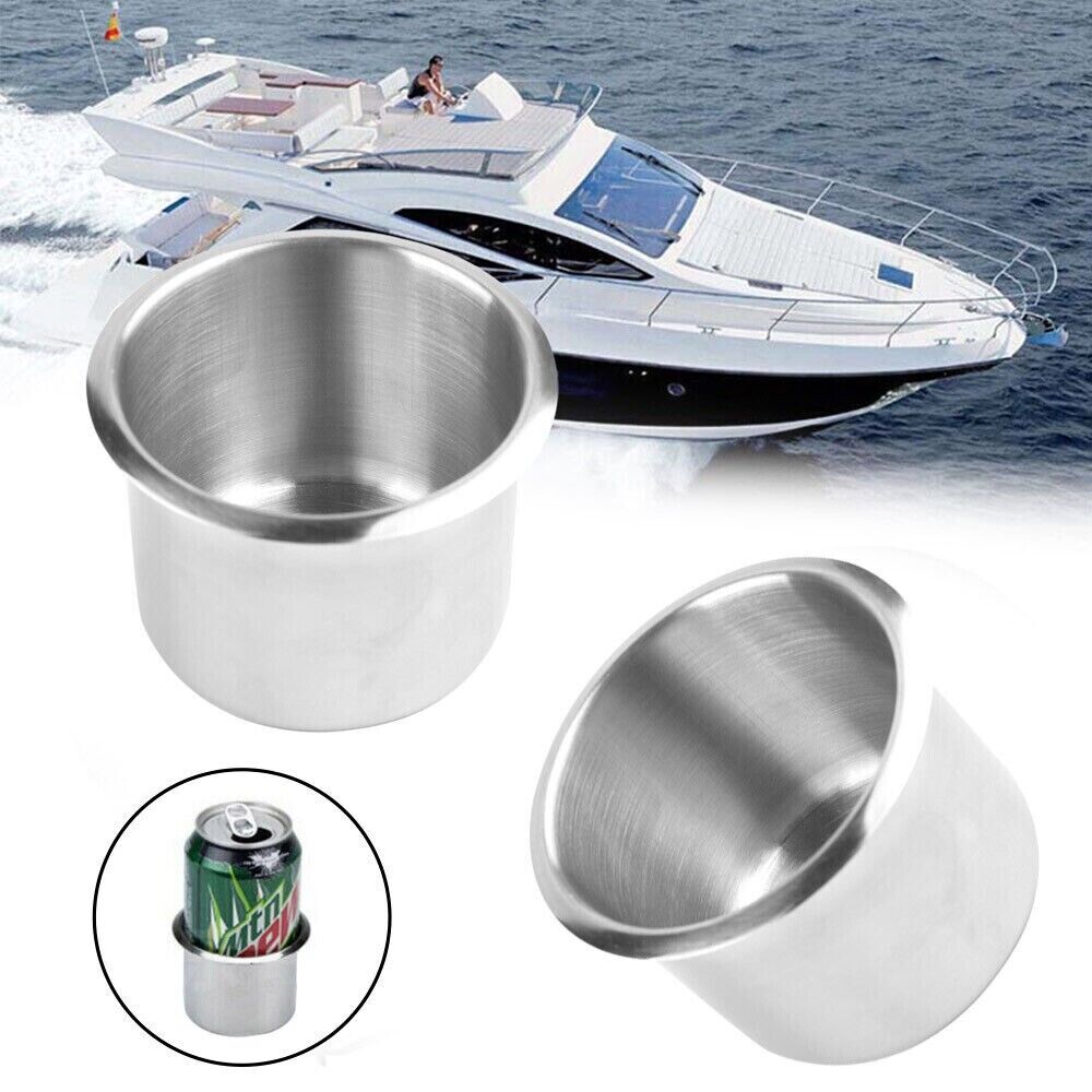 Universal Stainless Steel Cup Drink Holders designed for cars, boats, trucks, and RVs, showcasing durable and stylish construction.