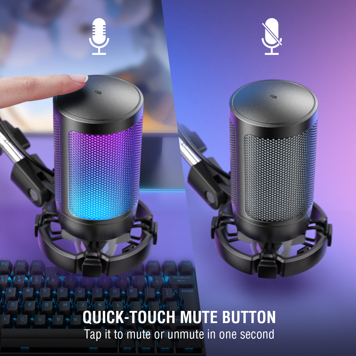 USB Gaming Microphone Kit featuring a cardioid mic, RGB lighting, and adjustable arm stand, perfect for PC and PS4/5 gaming.