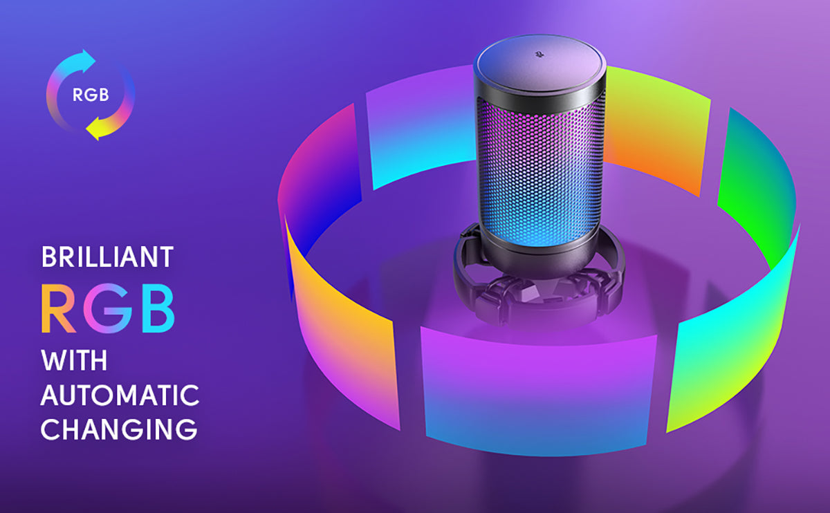 USB Gaming Microphone Kit featuring a cardioid mic, RGB lighting, and adjustable arm stand, perfect for PC and PS4/5 gaming.