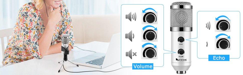 USB Microphone designed for PC and computer use, featuring a sleek tabletop design and a uni-directional condenser for high-quality audio recording.