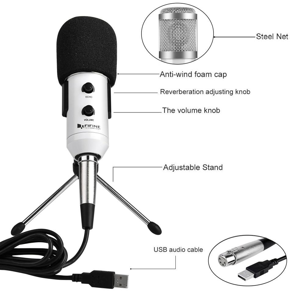 USB Microphone designed for PC and computer use, featuring a sleek tabletop design and a uni-directional condenser for high-quality audio recording.