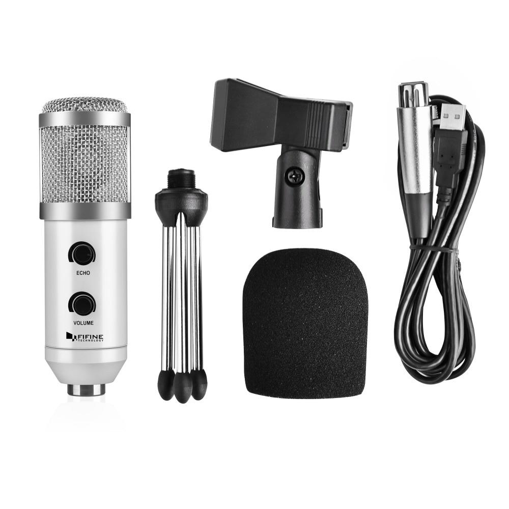 USB Microphone designed for PC and computer use, featuring a sleek tabletop design and a uni-directional condenser for high-quality audio recording.