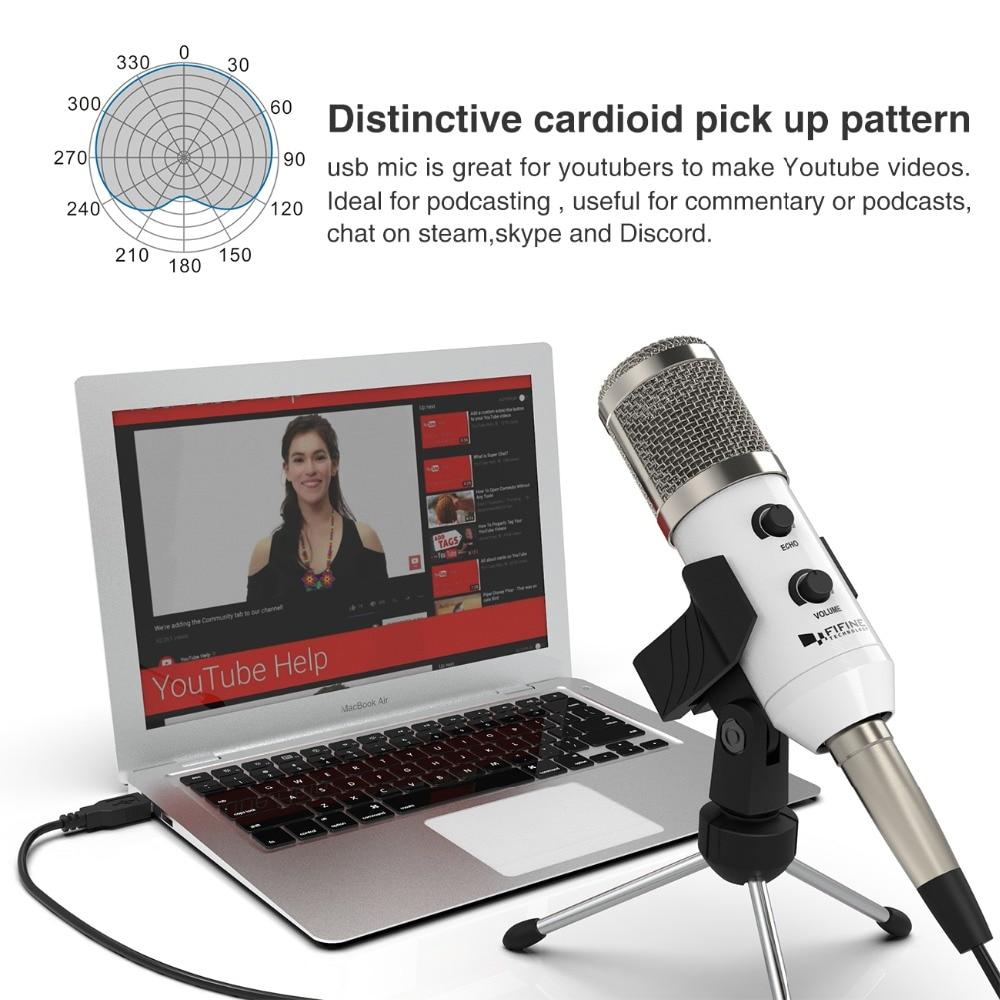 USB Microphone designed for PC and computer use, featuring a sleek tabletop design and a uni-directional condenser for high-quality audio recording.
