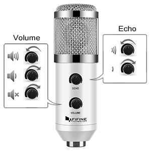 USB Microphone designed for PC and computer use, featuring a sleek tabletop design and a uni-directional condenser for high-quality audio recording.