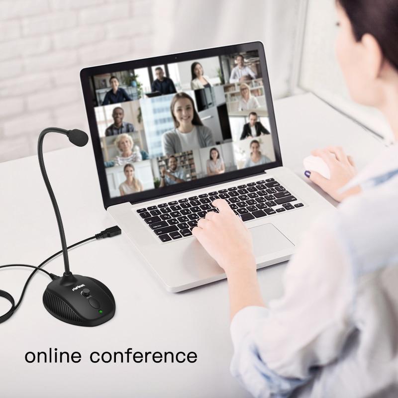 USB Microphone with gooseneck design and mute button, ideal for desktop and laptop use.