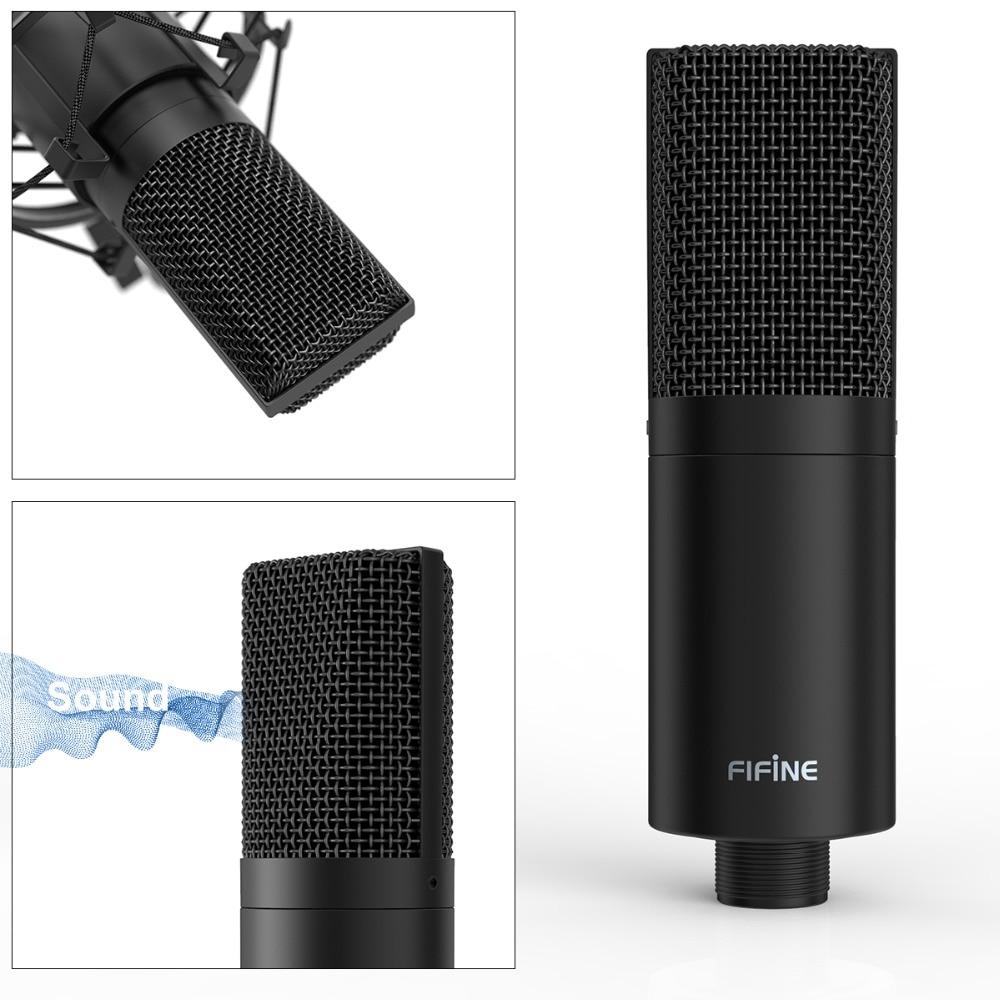 USB PC Condenser Microphone with adjustable desktop mic arm and shock mount, designed for studio recording and streaming.