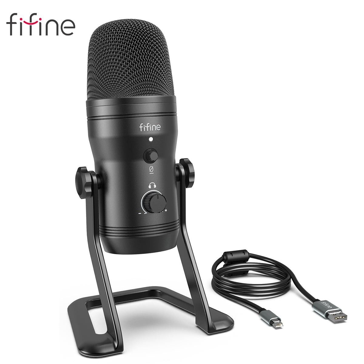 USB Recording Microphone designed for podcasts and gaming, featuring four pickup patterns and a sleek tabletop design.